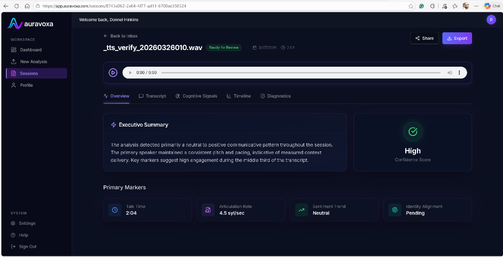 Auravoxa product interface